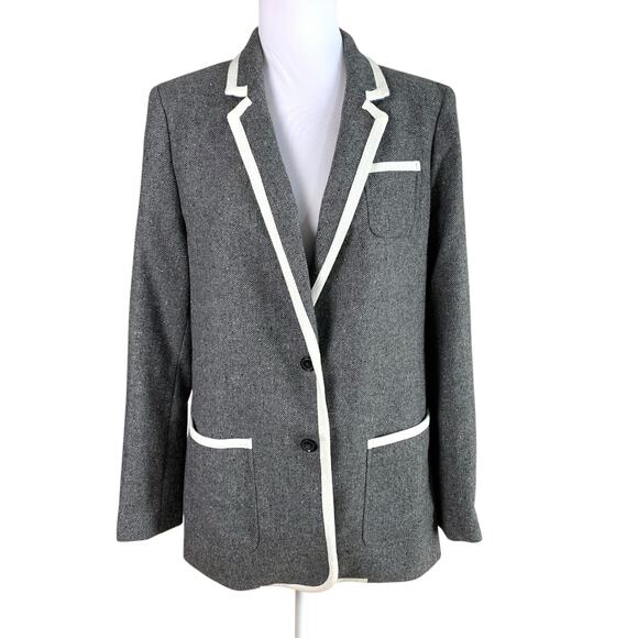 NEW Banana Republic Size 12 Blazer Tweed Wool Blend Piped Gray Jacket Office - Picture 1 of 11